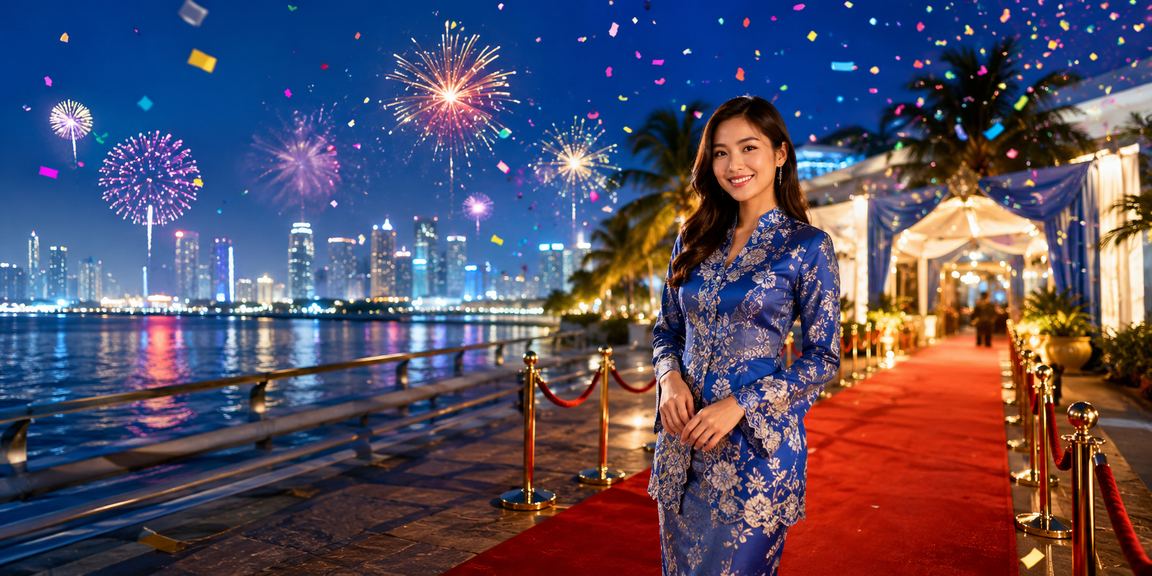 Pemain wanita berbaju kurung menikmati permainan slot kasino di Johor Malaysia
